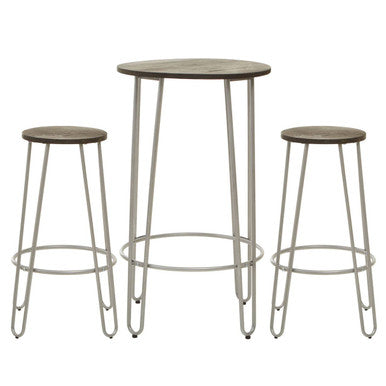 District 3 Piece Silver Frame Bar Table Stool Set