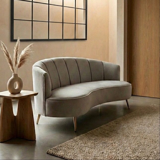 3 Seater Grey Velvet Sofa, Hasna