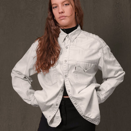 Party Back Shirt - Gold Sequin - White Denim