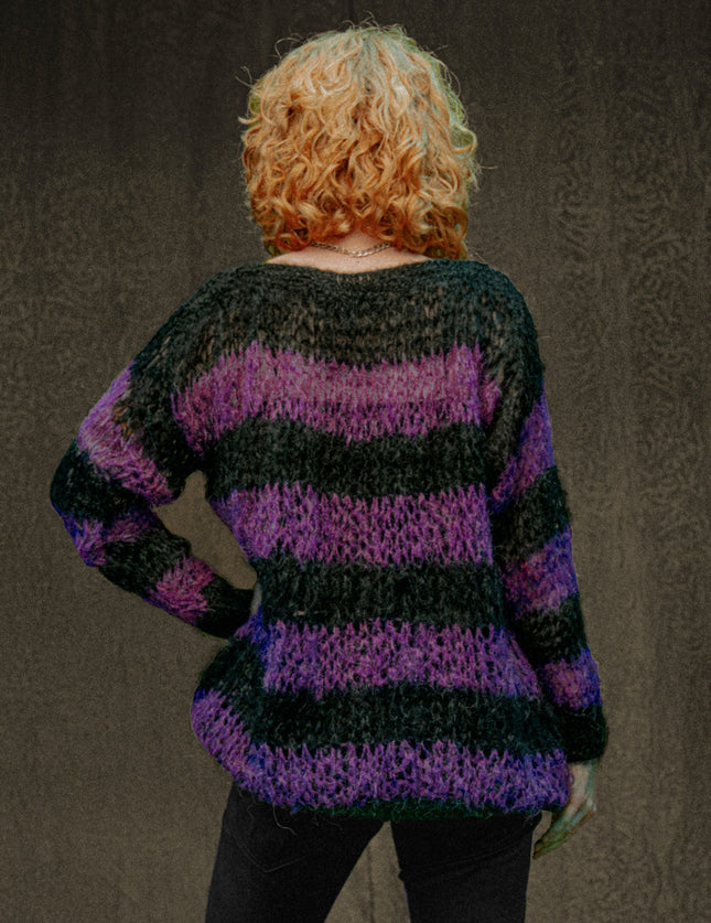"PISTOLS" Mohair Hand Knit Sweater - Purple and Black