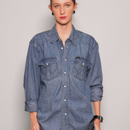 Party Back Shirt - Black Sequin - Blue Denim
