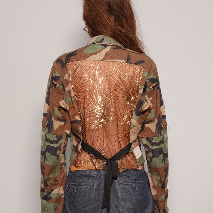 Party Back Cropped  Shirt - Gold Sequin - Camo