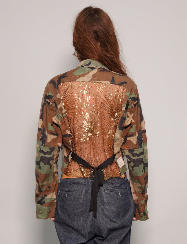 Party Back Cropped  Shirt - Gold Sequin - Camo