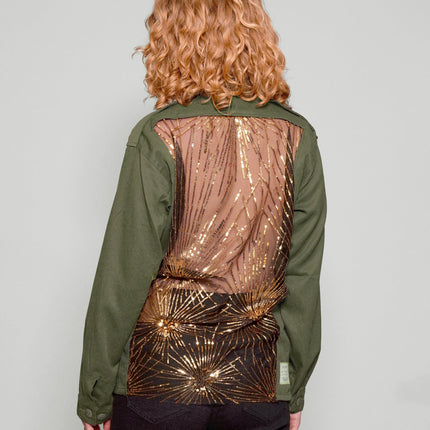 Party Back Shirt - Gold Sequin - Khaki