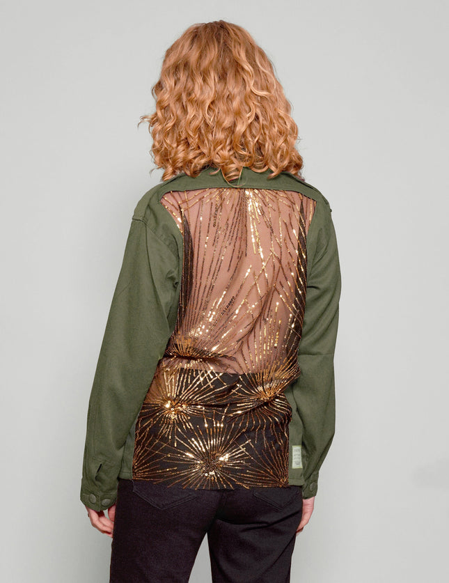 Party Back Shirt - Gold Sequin - Khaki