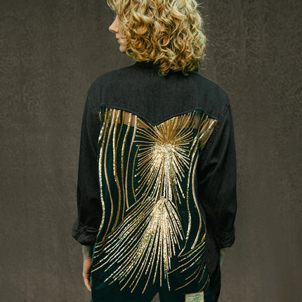 Party Back Shirt - Gold Sequin - Black Denim