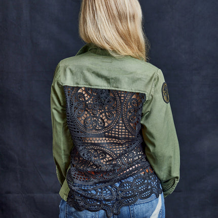 Party Back Shirt - Black Lace - Khaki