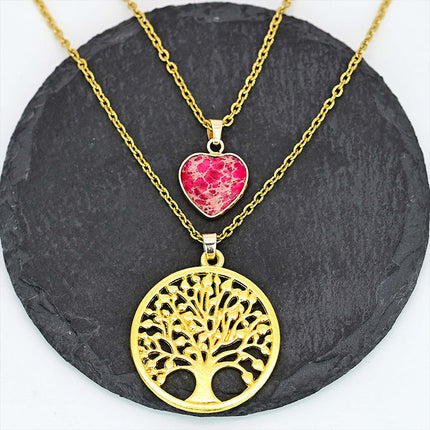2-layer Red Heart Emperor Stone Life Tree Pendant Necklace
