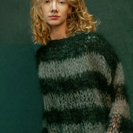 "PISTOLS" Mohair Hand Knit Sweater - Grey & Black