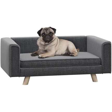 PawHut Dog Sofa Bed, Elevated Dog Couch for Medium and Small Dogs, with Soft Cushion, Removable and Washable Cover, Grey