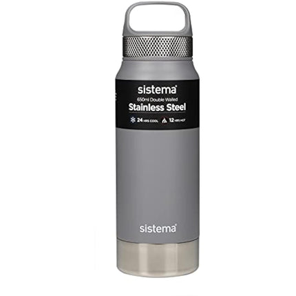 Sistema Hydrate Stainless Steel Water Bottle | 650 ml | BPA-Free | Double Wall Vacuum Insulated Metal Water Bottle | Keeps Liquid Hot (12 Hours) & Cool (24 Hours) | Assorted Colours