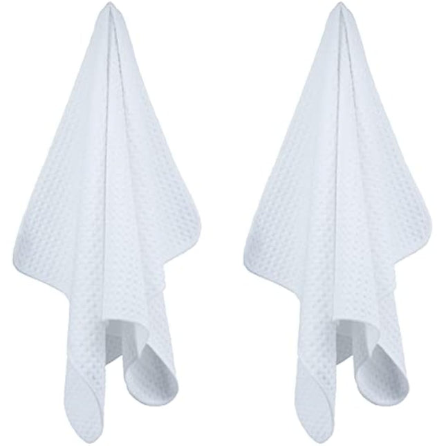 POLYTE Ultra Premium Microfibre Kitchen Dish Tea Towel Waffle Weave, 18 Pack (40x71 cm, White)