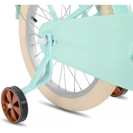 STITCH 18 Inch Kids Bike with Basket & Training Wheels for 3-8 Years Old Girls & Boys (Green & Pink)