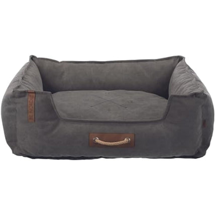 TRIXIE BE Nordic Föhr Dog Bed 60 x 50 cm in Dark Grey - Square Dog Basket for Small and Large Dogs - Cosy Dog Basket with Practical Carry Handle - Soft and Washable - 37447