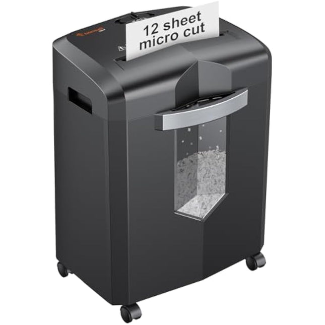 Bonsaii 12-Sheet Micro Cut Paper Shredder, Heavy Duty Shredder for Home Office Runs for 60 Mins, Shredders with 4 Casters & 16 Litres Pullout Bin, Shreds CD, Card, Mail, Staple and Clips(C266-B)