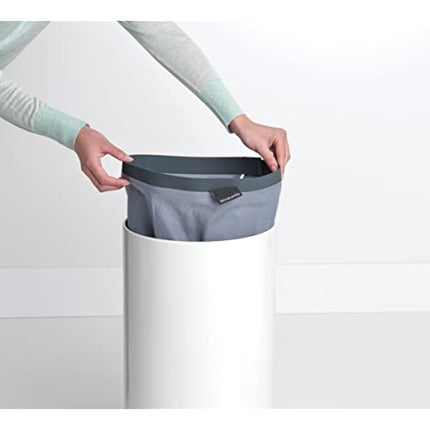 Brabantia - Laundry Bin - Cork Lid - Portable Laundry Bag Inside - Quick-drop Opening - Basket with Ventilation Holes - Non-Scratching Bottom - Corrosion Resistant - White - 35L