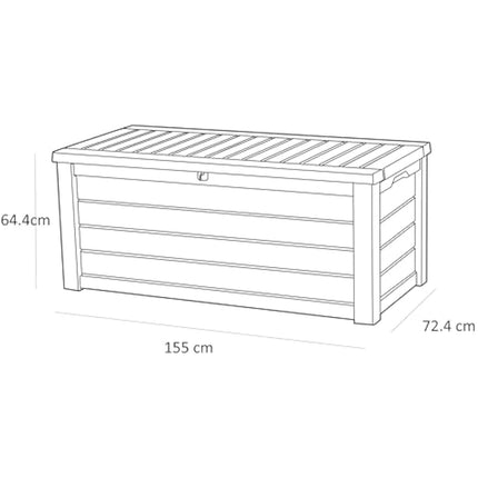 Keter Westwood 570L Outdoor 75% recycled Garden Furniture Storage Box Brown Wood Panel Effect ; Fade Free ; All Weather Resistant ; Safe and Secure ; Zero Maintenance ; 2 year Warranty