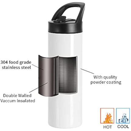 PYD Life Sublimation Tumblers Blanks Cups Water Bottle White 20 OZ Skinny Straight Sports Bottles Mugs with Portable Sippy Up Lid with Straw,for Tumbler Heat Press 4 Pack