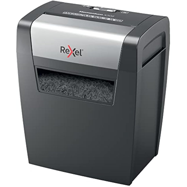 Rexel Momentum X308 Cross Cut Paper Shredder, Shreds 9-8 Sheets (70-80 gsm), 15 Litre Bin, Heavy Duty, Black, 2104570