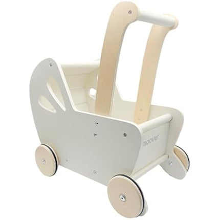Moover Essential Dolls Pram for Toddlers, Assembly Required, Designed in Denmark from MDF, Push Along Toy, 18 Months +, 44 x 41 x 24 cm, Off-White and Natural Wood