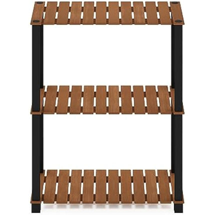 Furinno Pangkor 3-Tier Turn-N-Tube Indoor Outdoor Plant Shelf Wood Stand with Square Poles, Natural/Black