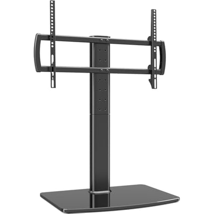 Universal Swivel TV Stand/Base Table Top TV Stand 40 to 86 inch TVs 110 Degree Swivel, 5 Level Height Adjustable, Heavy Duty Tempered Glass Base, Holds up to 66kgs Screens, HT04B-003P