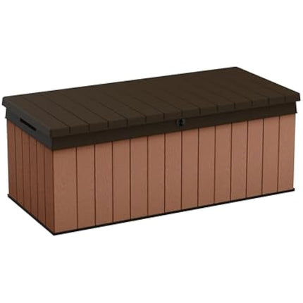 Keter Darwin 380L Outdoor Garden Furniture Storage Box Brown Evotech+ Wood Look and Feel | Fade Free | All Weather Resistant | Safe and Secure | Zero Maintenance | 2 year Warranty