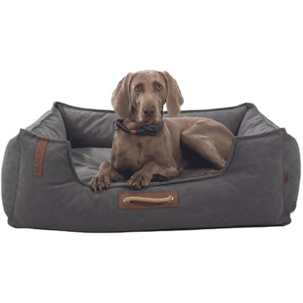 TRIXIE BE Nordic Föhr Dog Bed 60 x 50 cm in Dark Grey - Square Dog Basket for Small and Large Dogs - Cosy Dog Basket with Practical Carry Handle - Soft and Washable - 37447