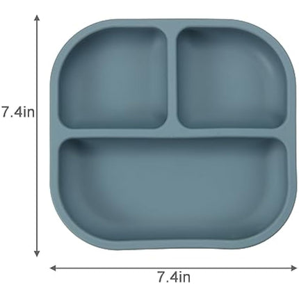 PandaEar 3 Pack Baby Suction Plates for Weaning with Spoons, Silicone Toddler Plates for Childrens Kids, Unbreakable Divided Baby Plate with Suction, Non-Slip, Non-Toxic, BPA Free (Blue Red Brown)