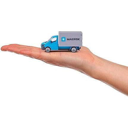 Majorette - MAERSK TRANSPORT VEHICLES (Gift Set) - 4 metal model vehicles (Man Truck, Mercedes-Benz Sprinter, Volkswagen Crafter & Airbus Aircraft), toys for children aged 3+.