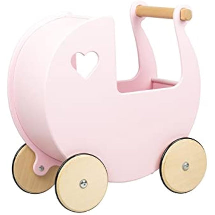 Moover Classic Doll's Pram for Toddlers, Fully Assembled, Designed in Denmark from Russian Birch Plywood, Push Along Toy, 18 Months+, 44 x 43 x 24 cm, Baby Pink and Natural Wood