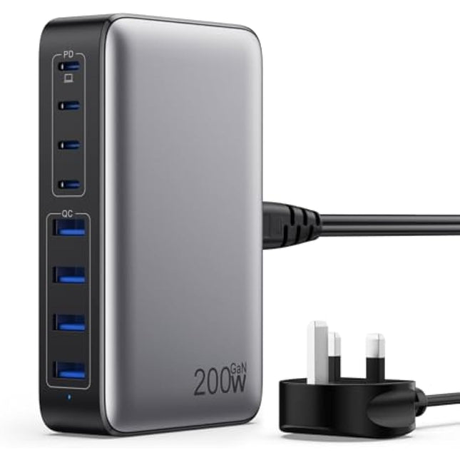 200W USB C Fast Charger Block,Upgraded GaN III 8-Port Charging Station Hub,PD 65W Laptop Charger Power Adapter Compatible with MacBook Pro/Air,Steam Deck,Dell XPS,iPhone 16 Pro/15,Galaxy S24/S23 etc