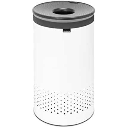 Brabantia - Laundry Bin - Handsfree Plastic Lid - Portable Laundry Bag Inside - Quick-drop Opening - Basket with Ventilation Holes - Non-Scratching Bottom - Corrosion Resistant - White - 60L