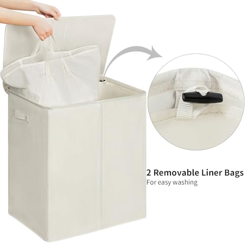 Chrislley 180L Double Laundry Basket with lid and Removable Laundry Bags Large Collapsible 2 Dividers washing basket with Handles for Bedroom Laundry