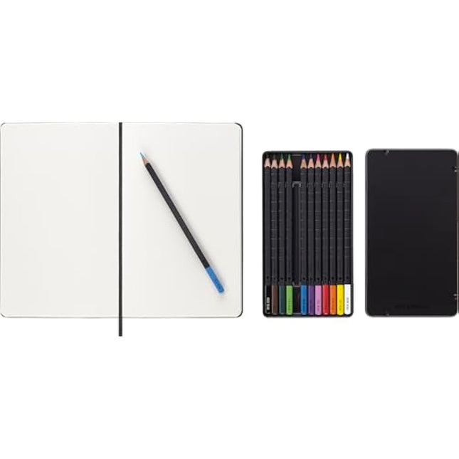 Moleskine - Drawing Kit - Notebook for Sketches and 12 Watercolor Pencils - Hard Cover Plain Paper Notebook, Size Large 13 x 21 cm + Watercolor Pencils in 12 Different Shades