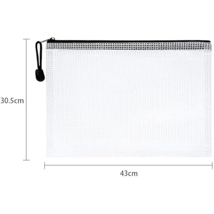 Vicloon Plastic Wallets, 10Pcs A3 Zip Lock Bags, Mesh Document Wallet Document Folders Plastic Pockets Zipper File Wallet for School Office Homework Travel Storage Bags (Color Zipper)