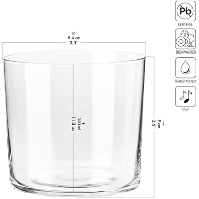 KROSNO Clear Water Drinking Glasses | Set of 6 | 350 ML | Mixology Collection | Glasses Drinking Tumbler, Whiskey Glasses, Dessert Glasses | Home & Bar Gift Set | Tumblers Crystal Set Glassware