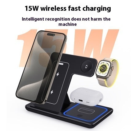 3-in-1 Wireless Charger Station - 15W Fast Charging Stand for iPhone, Apple Watch & AirPods