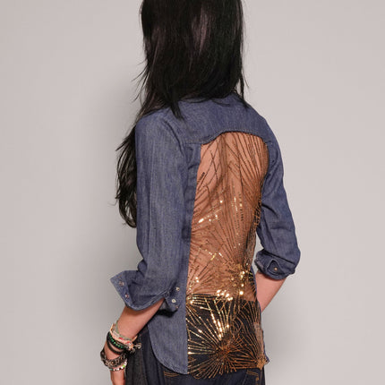 Party Back Shirt - Slim Fit - Gold Sequin