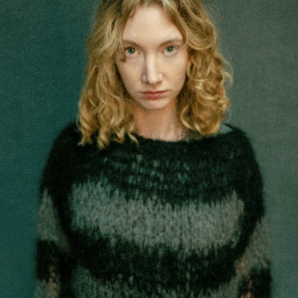 "PISTOLS" Mohair Hand Knit Sweater - Grey & Black