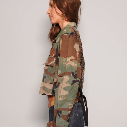 Party Back Cropped  Shirt - Gold Sequin - Camo