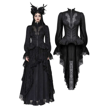 Dark in Love Felicity Gothic Lacey Zip Up Tailcoat Shirt