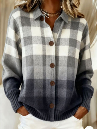 Women's Plaid Printed Long Sleeve Top