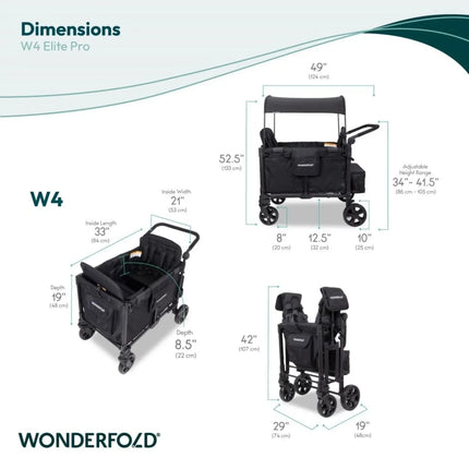 Wonderfold W4 Elite Pro Stroller Wagon - Jet Black