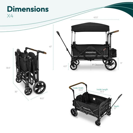 Wonderfold X4R Push and Pull Quad Stroller Wagon - Black