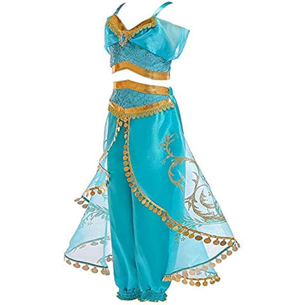 Atorcher Jasmine Princess Costume for Girls Sequined Princess Costume Set Dress Up for Kids World Book Day Costume for Girls