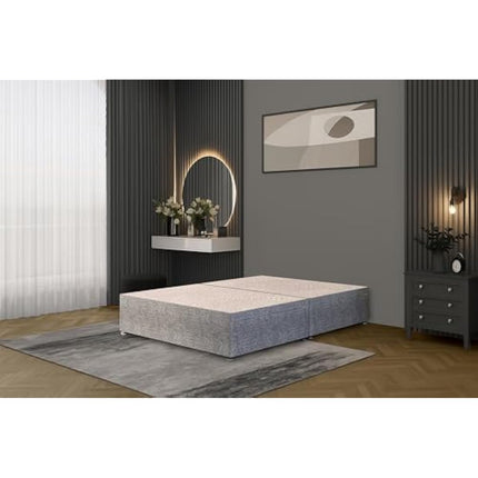 Bed Centre Tweed Gray Flexby Divan Bed Base - Headboard And Storage Drawer (Single, Small Double, Double, King and Super King Size (Small Double, Divan Base with 2 Drawer Same Side No Headboard)