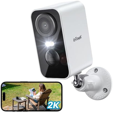 ieGeek No Monthly Fee 2K Wireless Security Camera Outdoor Colorful Night Vision, Rechargeable Battery CCTV Camera Systems, WiFi Home, Motion Detection, Siren Floodlight, Voice Intercom, Remote Access