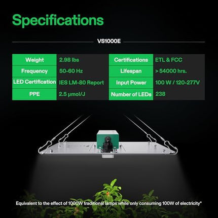 VIVOSUN Grow Lamp 100 W Full Spectrum Plant Lamp with Samsung Diodes Grow Light for Indoor Plants Seedling Vegetative and Flower in 60 x 60 cm, 90 x 90 cm Grow Tent, Greenhouse VS1000E Pack of 2