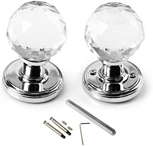 65mm Crystal Large Door Knob VIRILL Glass Door Handle Clearwith DIY Screw Set for Interior Bedroom Living Door?One Pair)